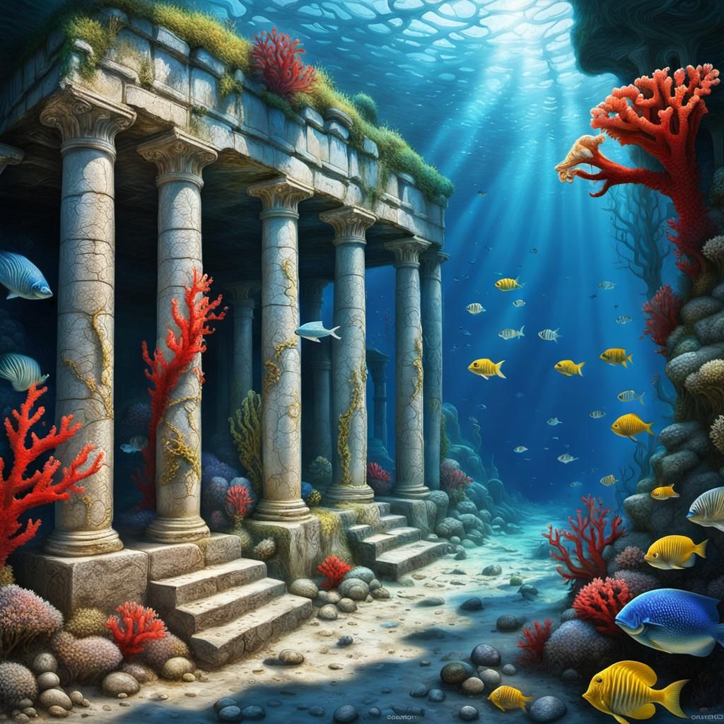 Mermaid in Sunken Dystopian Greek Village