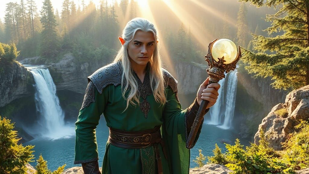 Elven Guardian of the Majestic Waterfall