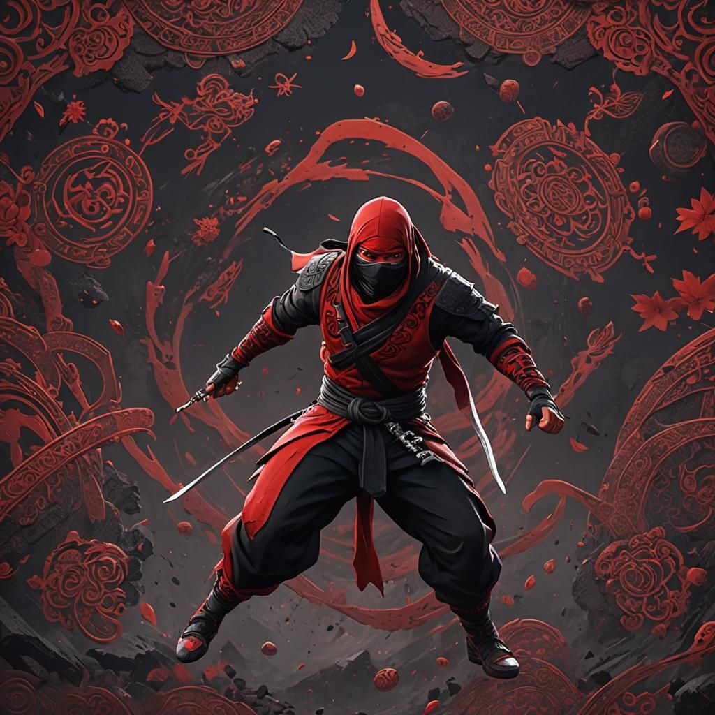 Red Ninja with Black Bandana in Detailed Matte Painting