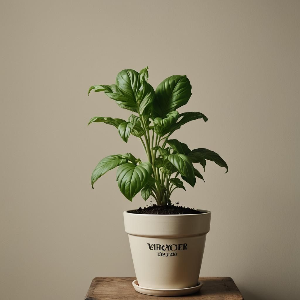 Basil Plant Illustration in 1920s New Yorker Style