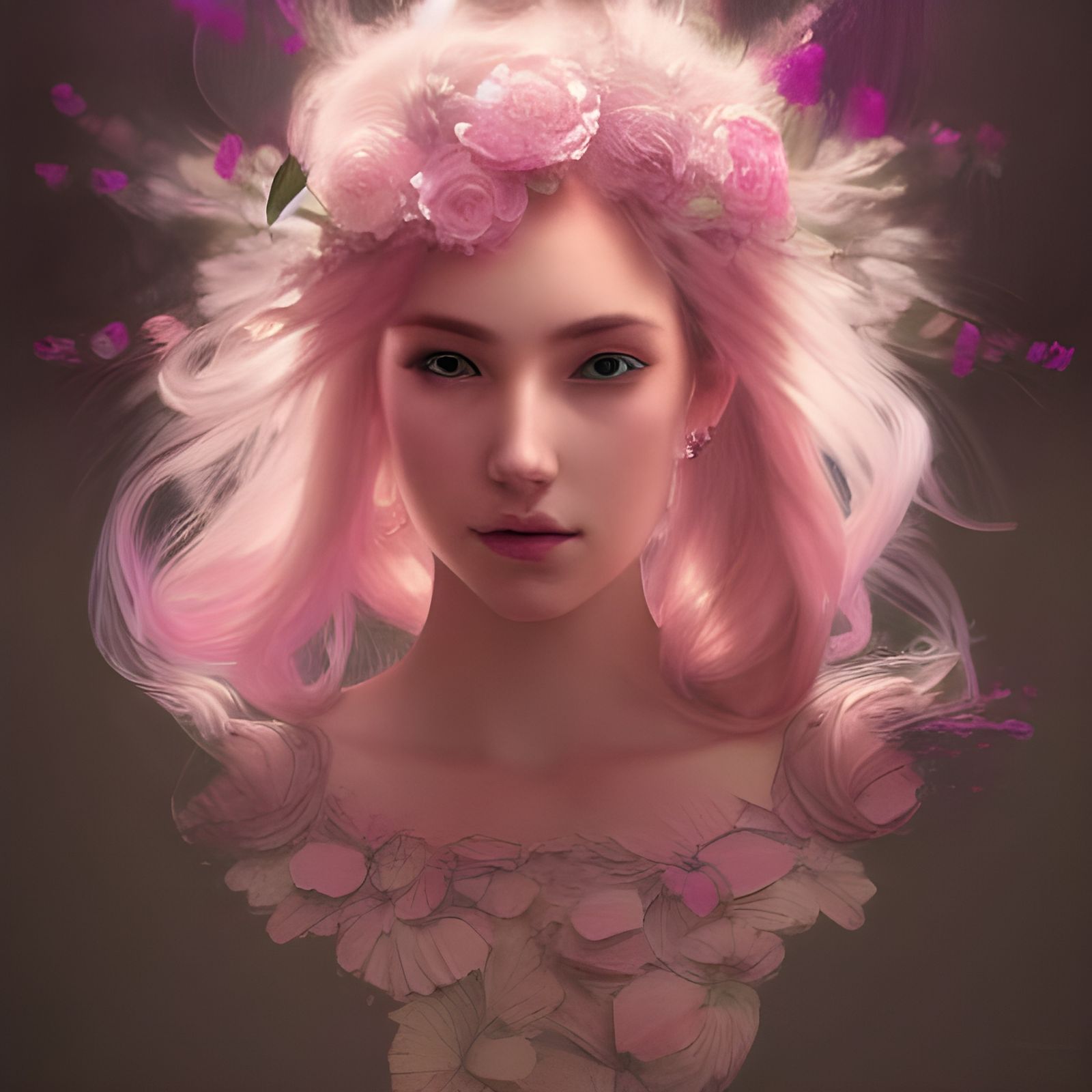 Pink Goddess Portrait in Art Nouveau Style