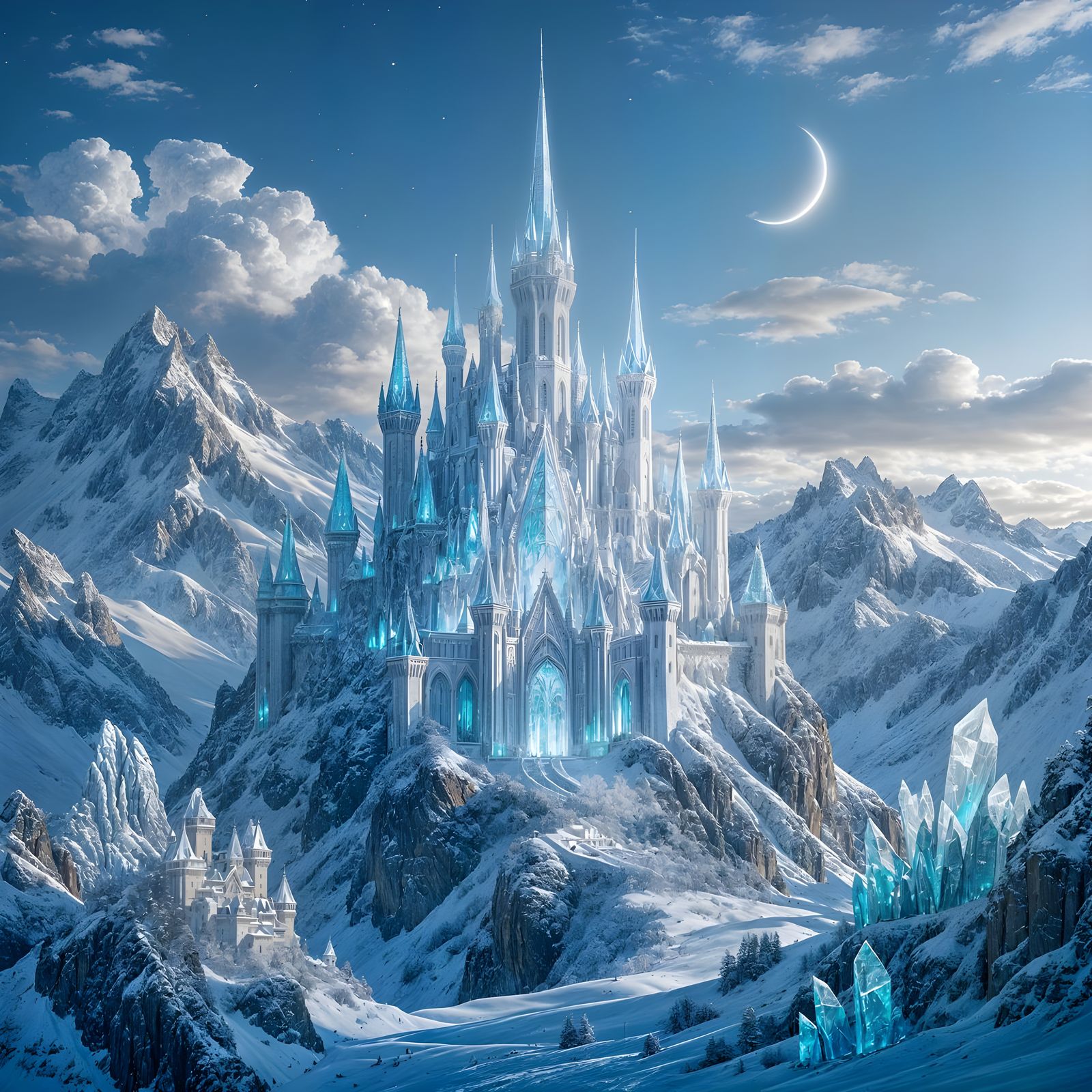 Crystalline Castle on Mountain Peaks