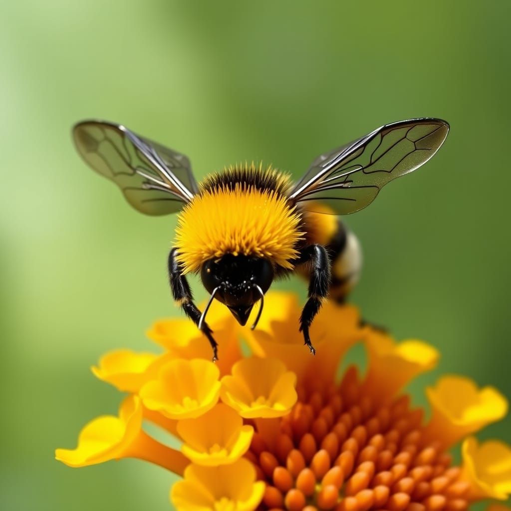 Vibrant Yellow Bumblebee in Flight