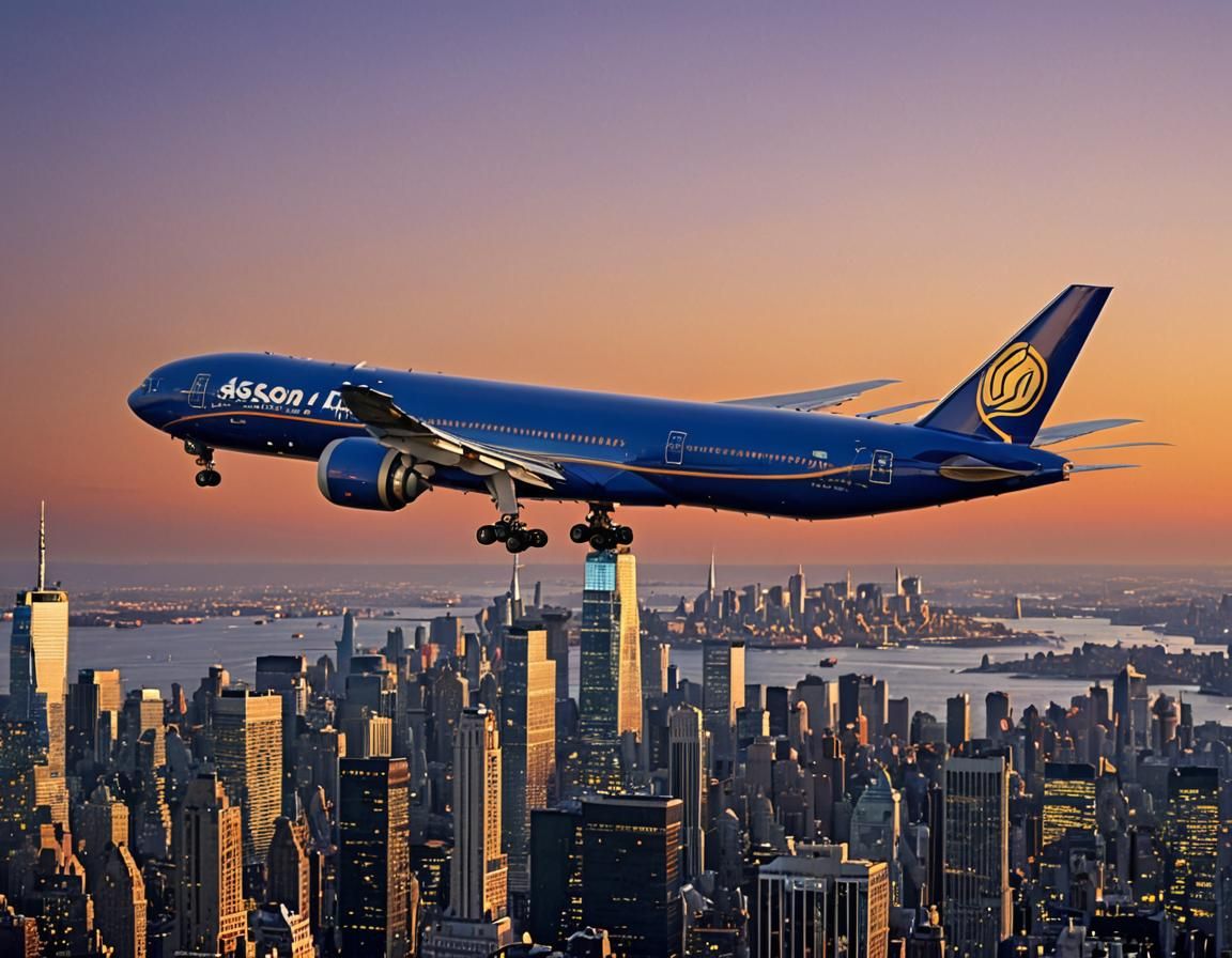 Boeing 777 Descent into New York City at Sunset