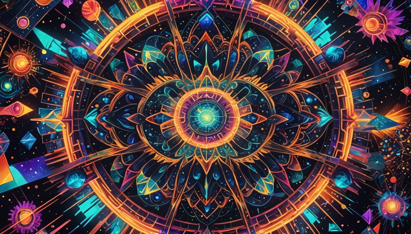 Cosmic Kaleidoscope: Surreal Geometric Shapes in Astral Ligh...