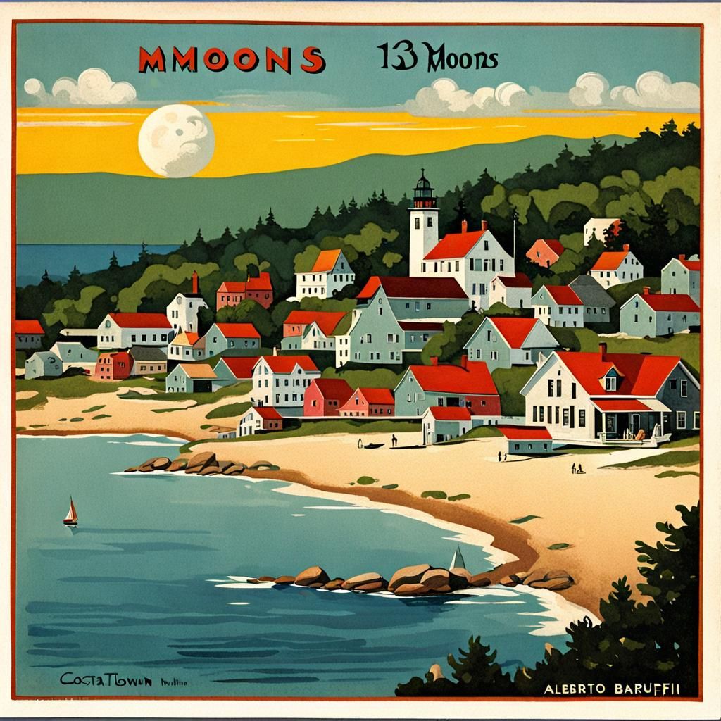 Vintage Postcard of Coastal Town "13 Moons"
