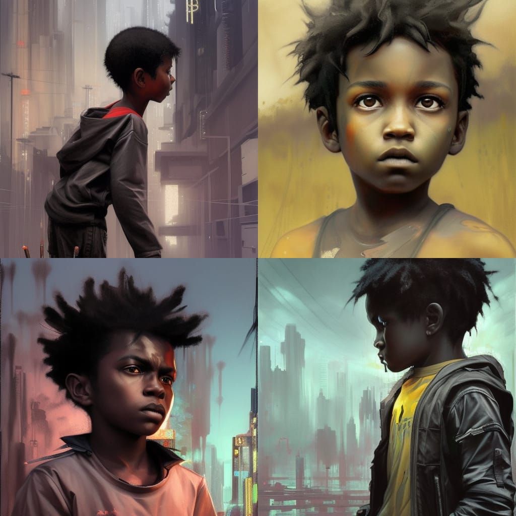 Young Black Boy in Cyberpunk Afrofuturism Style