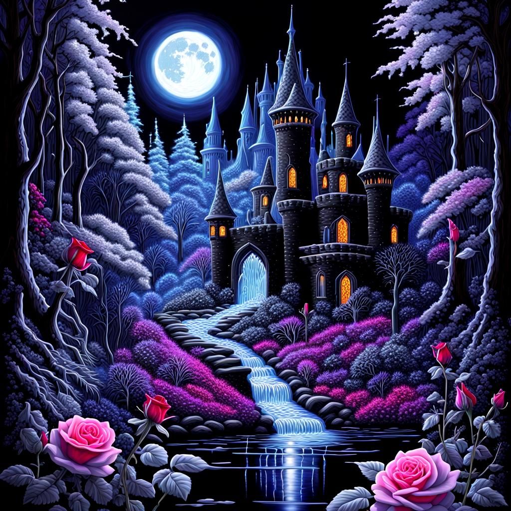 Dark faerie castle, Backgroun fantasy landscape, Contained c...