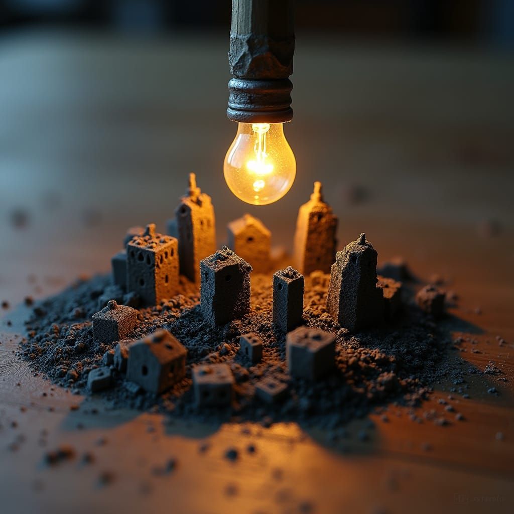 Miniature Cityscape from Pencil Shavings, Hyperrealistic Det...