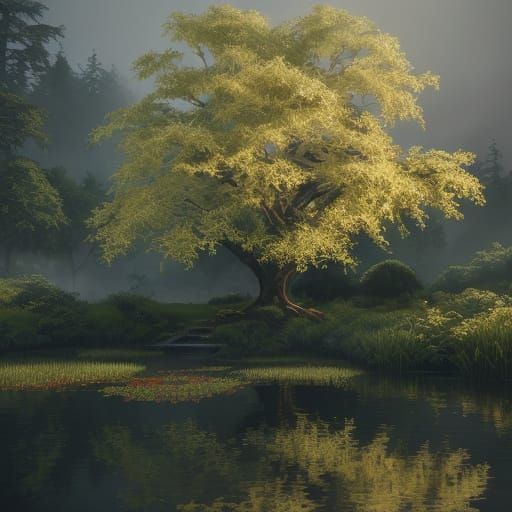 Ethereal Ancient Tree in Watercolor Botanical Style