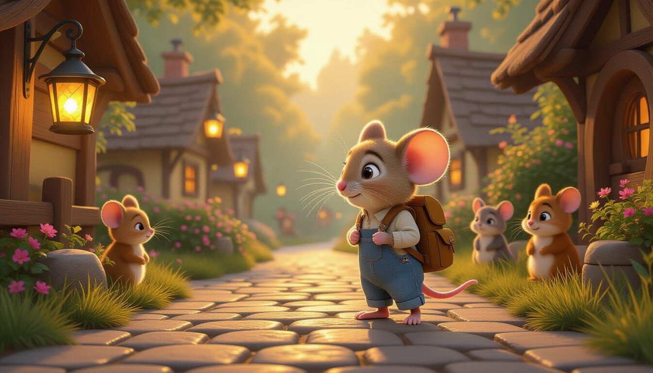 Mouse at Woodland Village Entrance, Pixar Style
