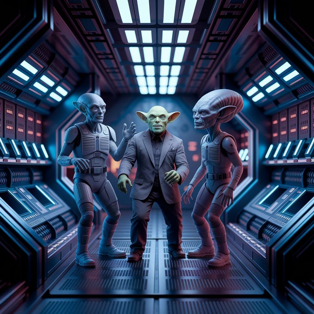 Weird Alien Figures in a Hilarious Spaceship Scene