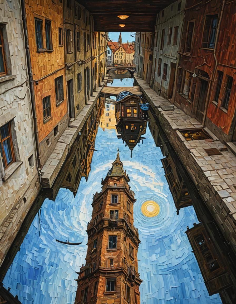 My worlds upside down. 2 Upside down sky with tower.