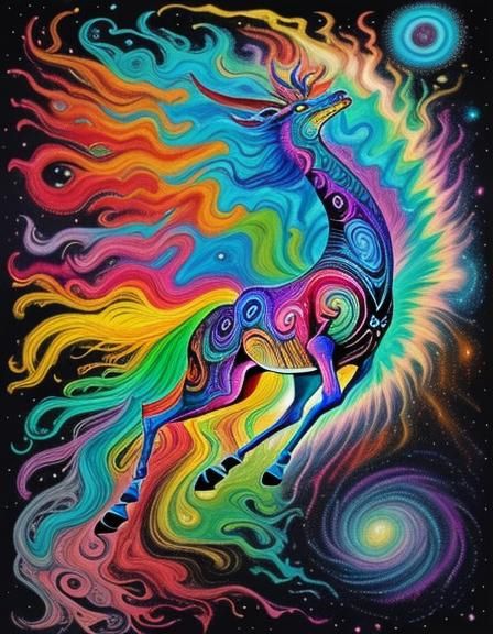 Cosmic Fauvist Horse in Prismatic Decoupage Style