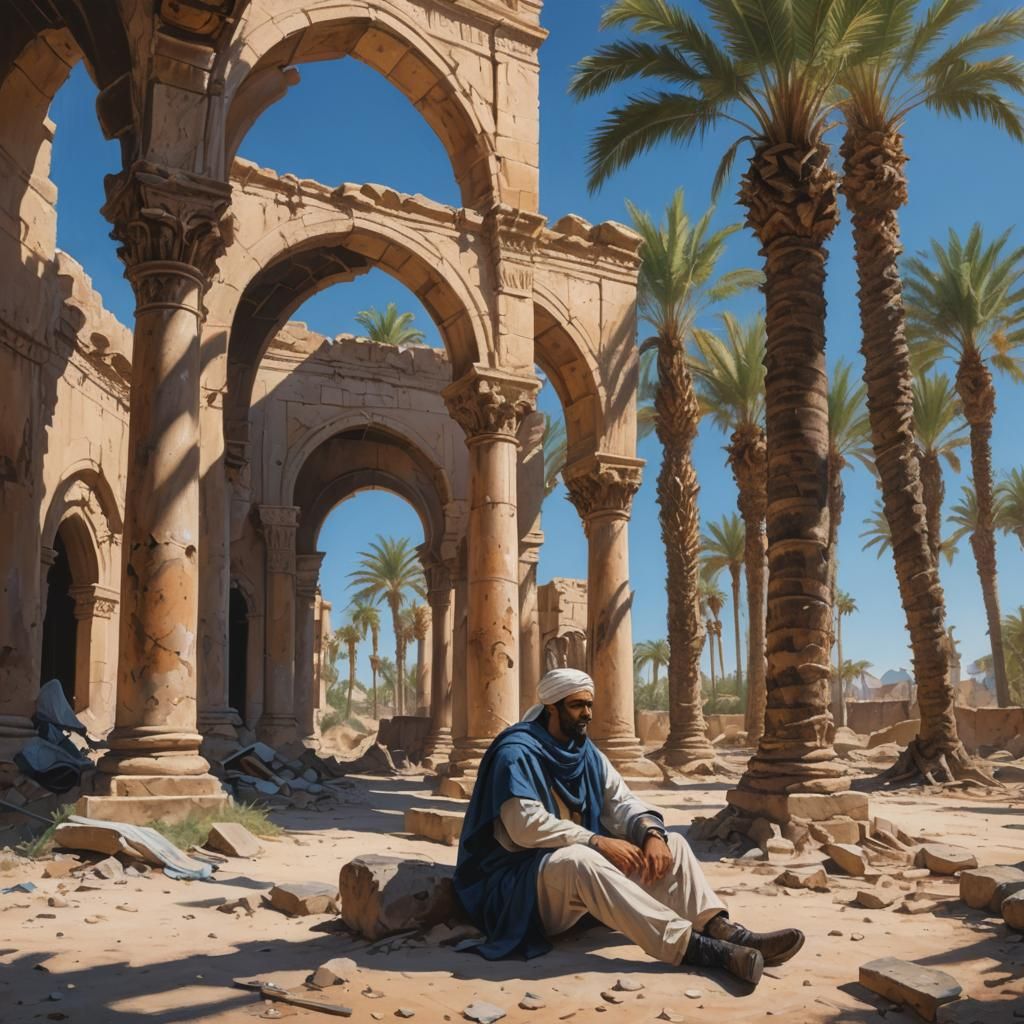 Ruined City Oasis in Bright Sunlight