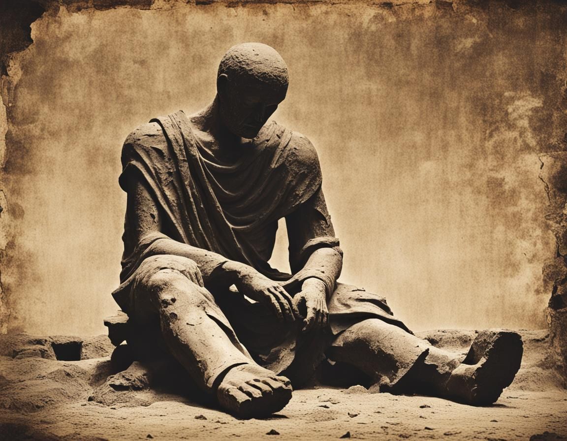 Ancient Headless Statue in Lith Print Style