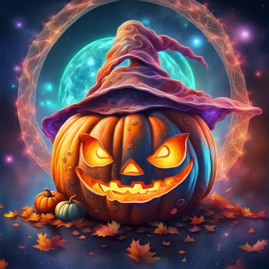 Funny Scarved Pumpkin in Astral Illustration