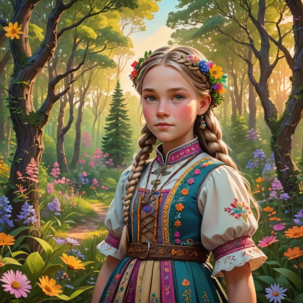Swedish Girl in Forest: 3D Digital Art