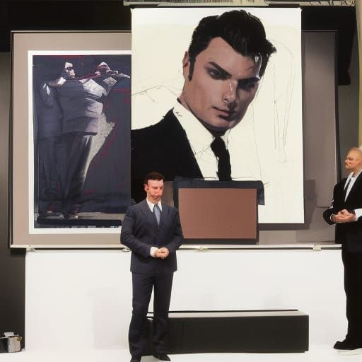 Charming Businessman Giving Presentation in Precisionist Sty...