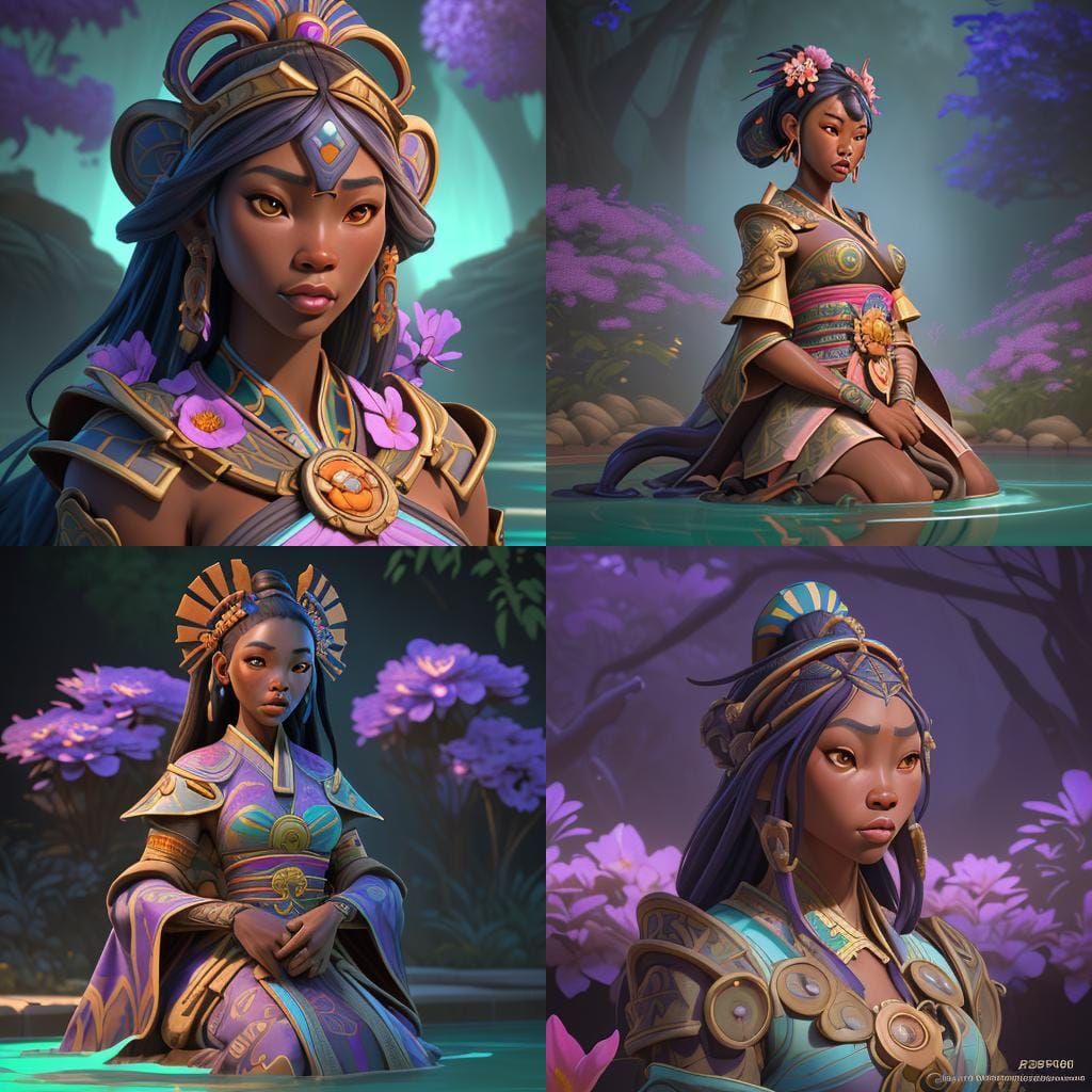 Edo Princess with Flowers: Hyperdetailed African Portrait