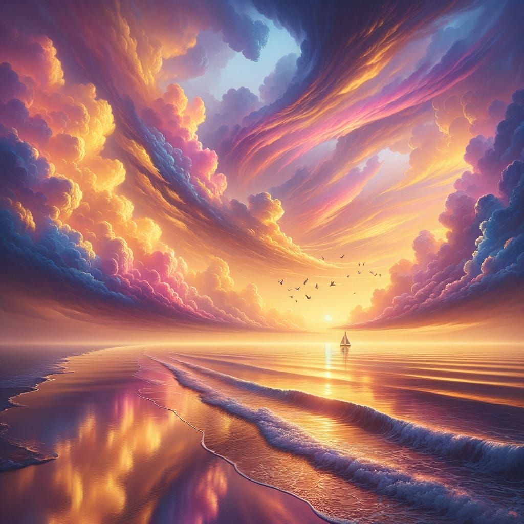 Tranquil Beach Scene at Golden Hour