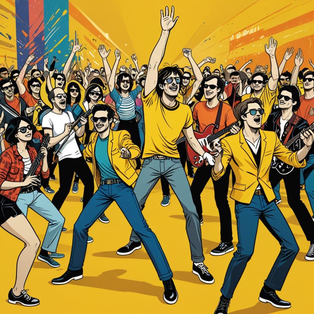 Rock Band Concert Poster in Retro Comic Style