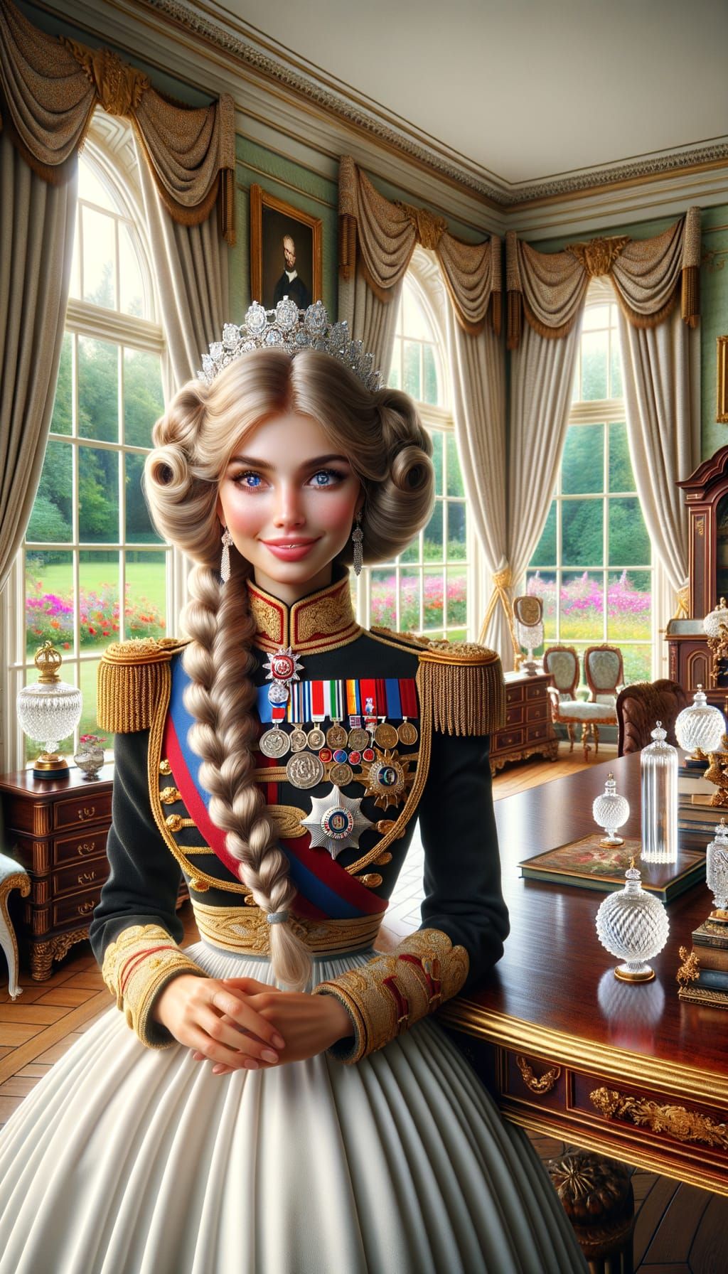 Stunning Woman in Royal Uniform in 18th Century Mansion