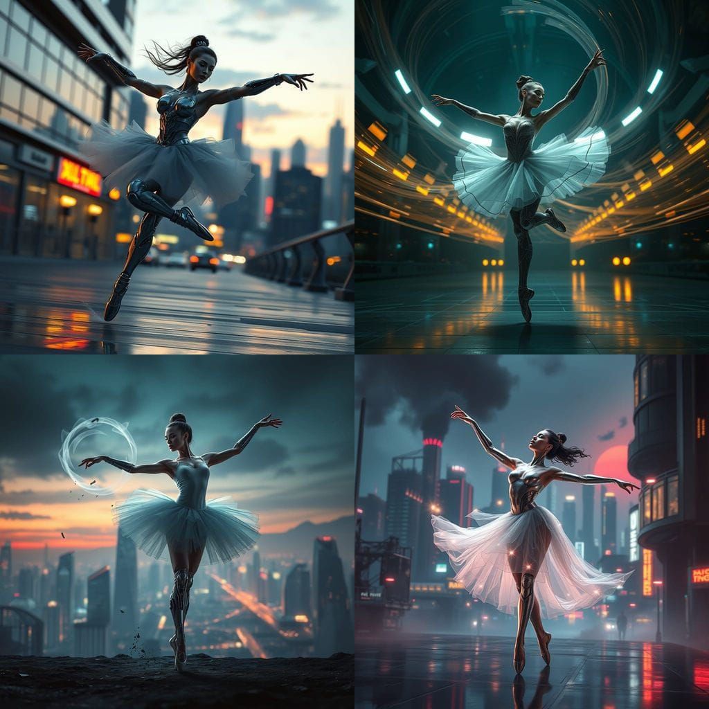 Glamorous Ballerina in Motion, Sci-Fi Futuristic Style