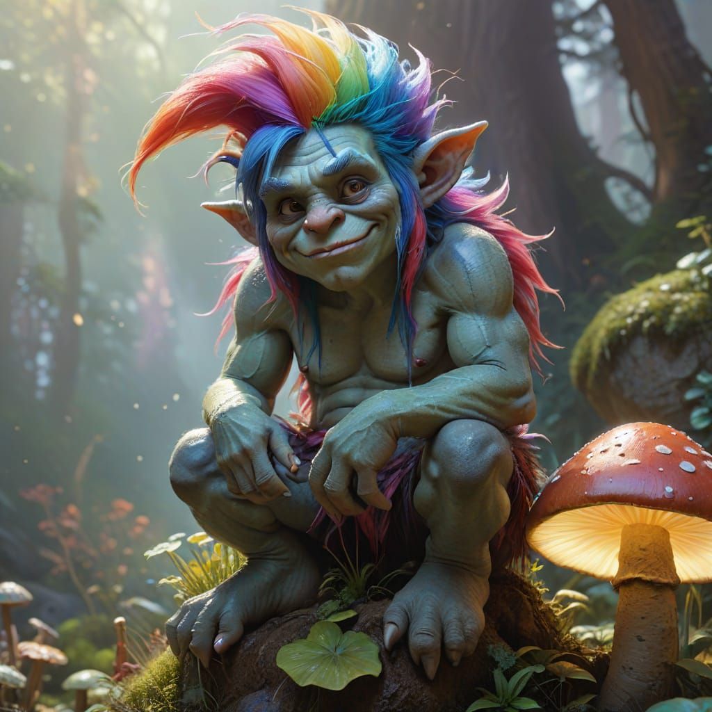 Rainbow Troll on Mushroom, Digital Art