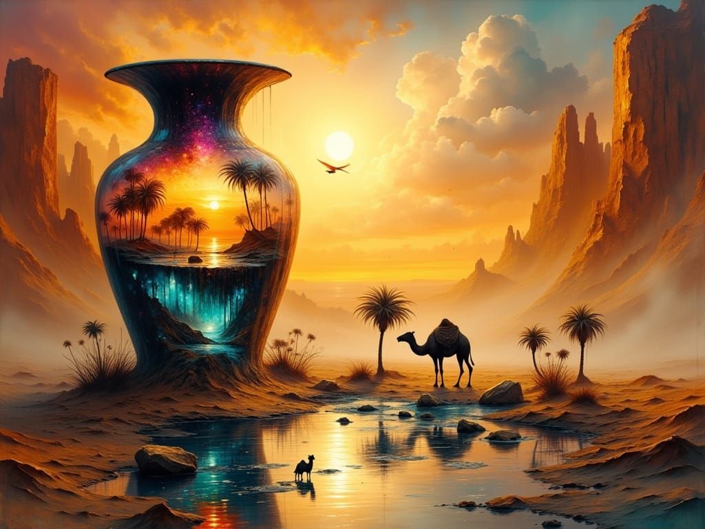 Miniature Desert Oasis in Ancient Vase