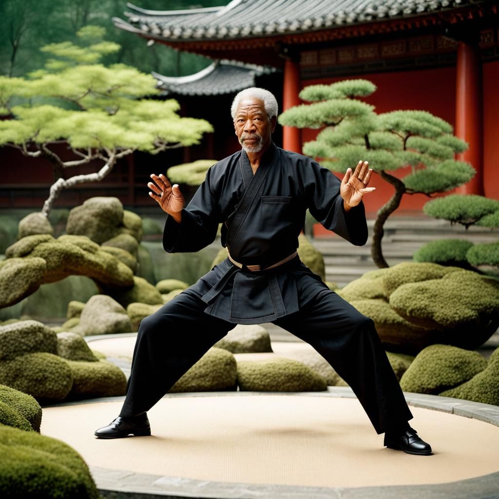 Man in Kung Fu Uniform Doing Tai Chi