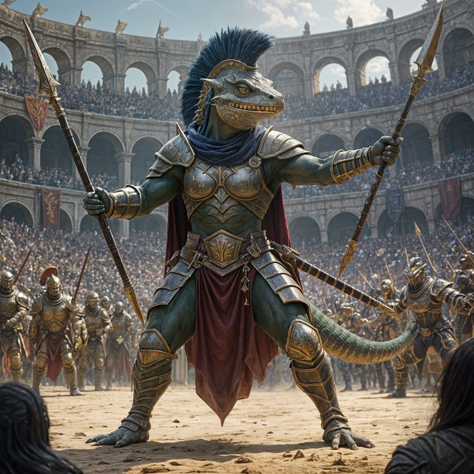 Lizardfolk Paladin Athlete in Ancient Coliseum