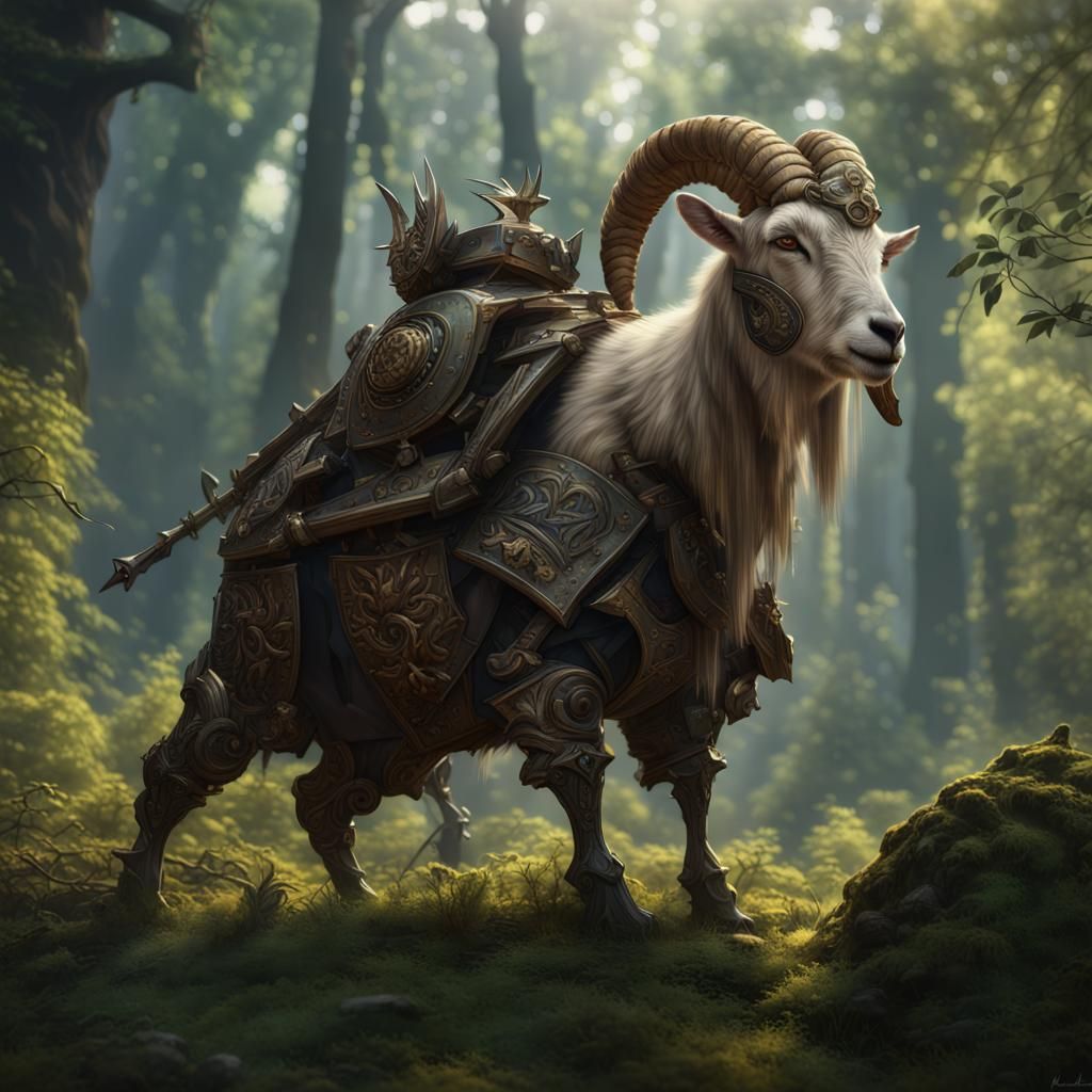 Steampunk goat ready for battle