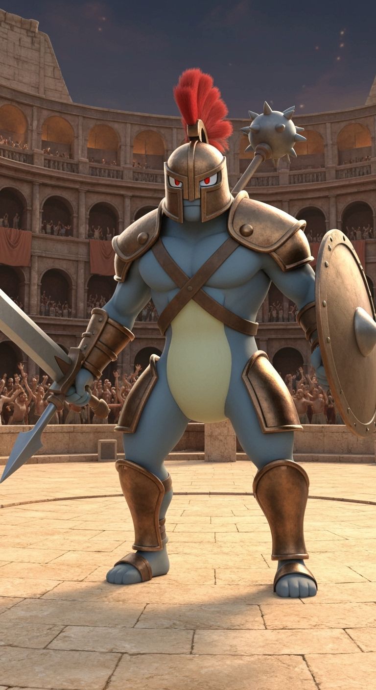 Machamp as Gladiator in Roman Colosseum: 3D Render