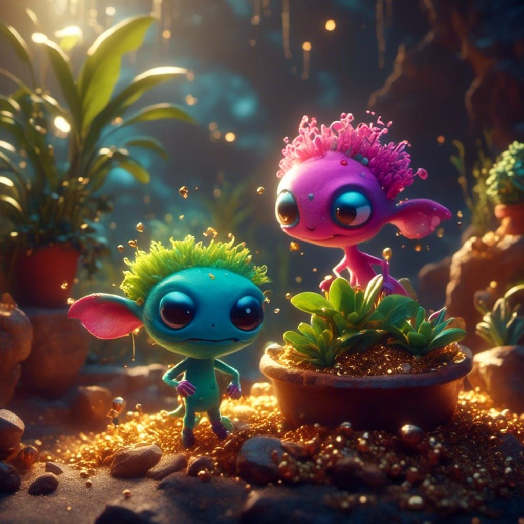 Aliens Mining Gold from Potted Plant: Comic Art