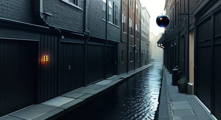 Dark Obsidian Orb Over Alleyway