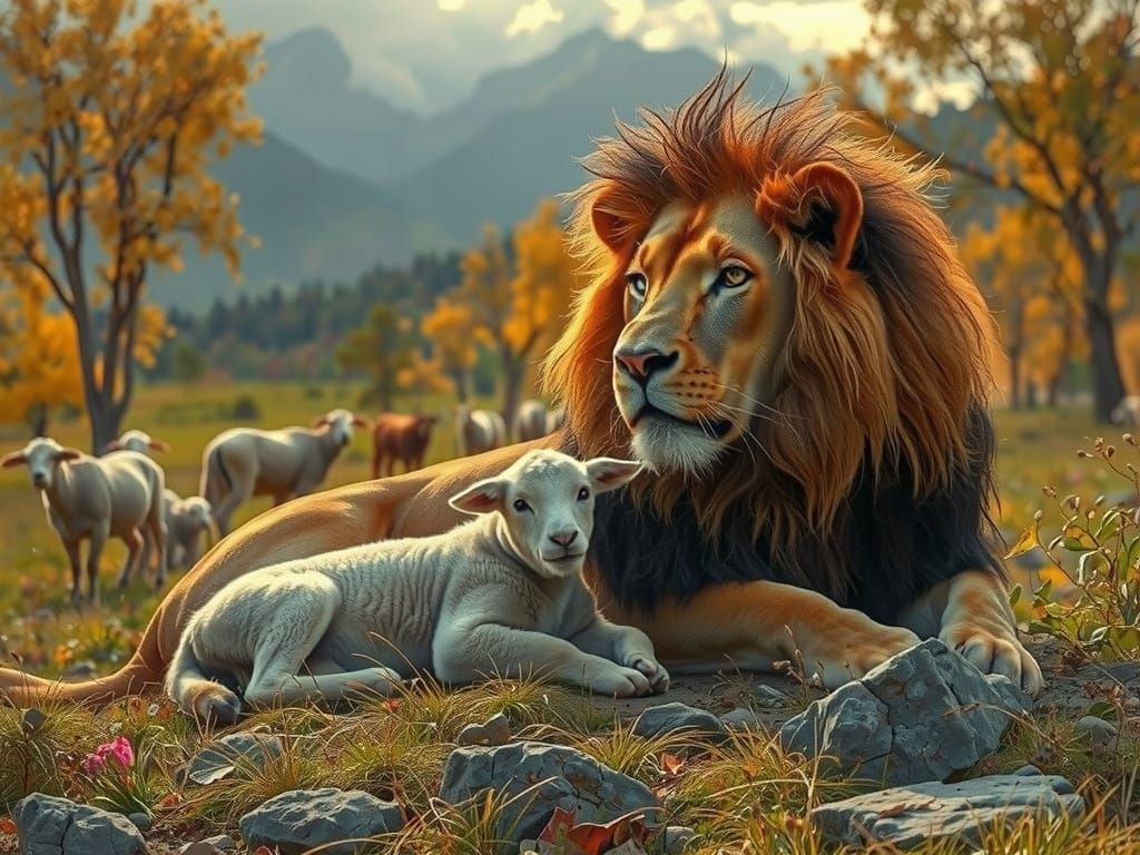 Lion and Lamb in Autumn Valley