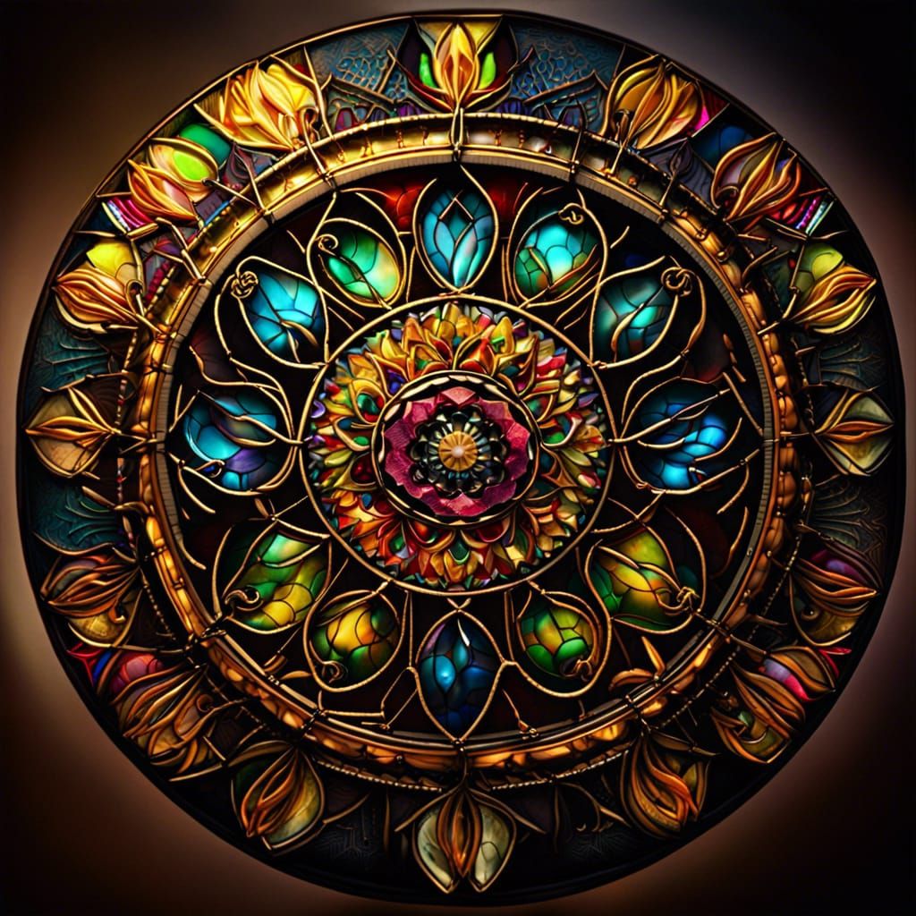 Colorful Stained Glass Mandala with Intricate Details