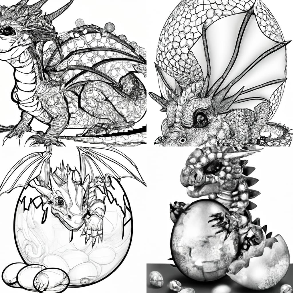 Realistic Dragon Hatchling Coloring Page in Black and White