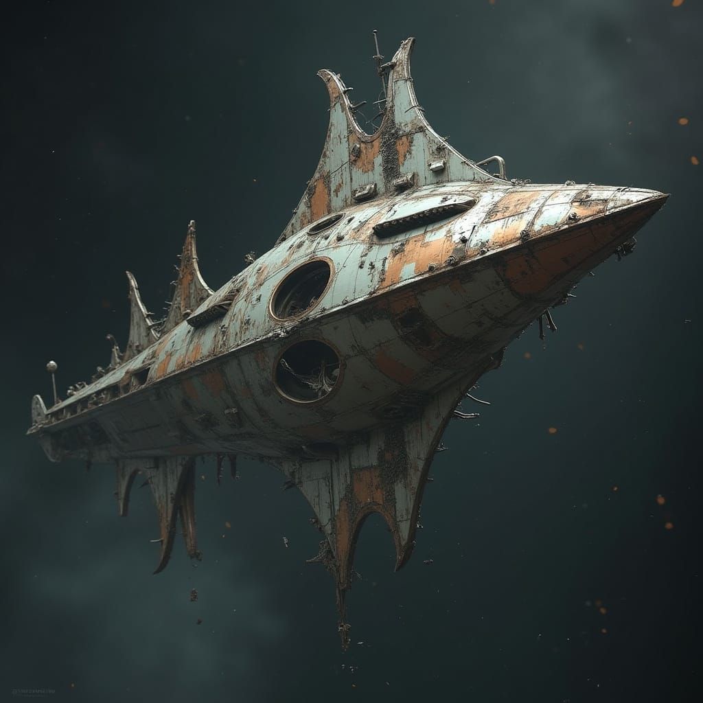 Gothic Starship Wrecks Amidst Industrial Ruins in Dark Sci-F...