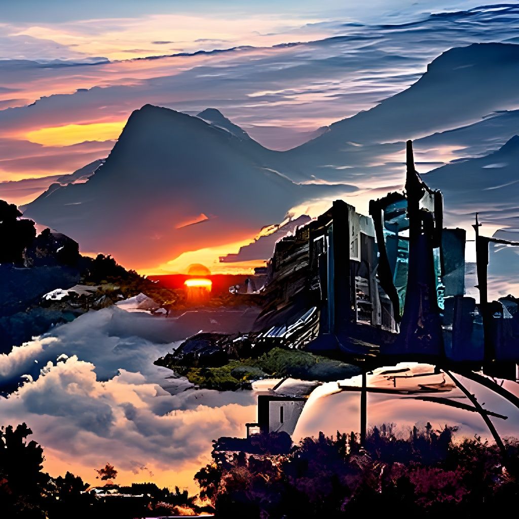 Futuristic City Sunrise: Detailed Matte Painting