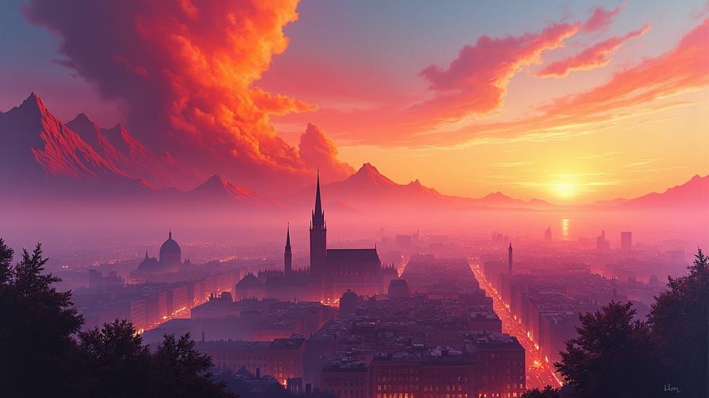 Fluorescent Vienna with Martian Atmosphere as Gouache Painti...