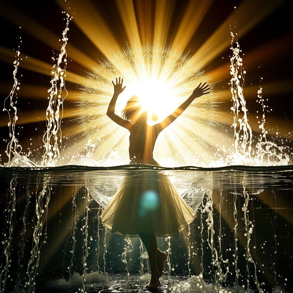 Surreal Fractal Light Interplay with Water Mandala