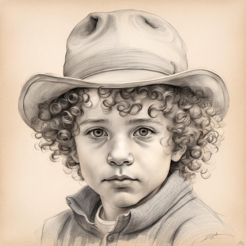 Sweet Boy Portrait in Delicate Pencil Sketch Style