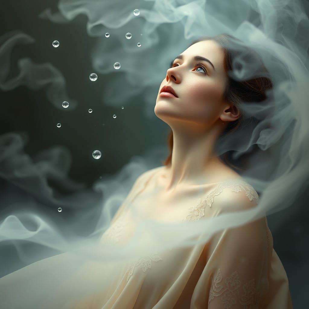 Dreamy Woman Lost in Mystical Mist