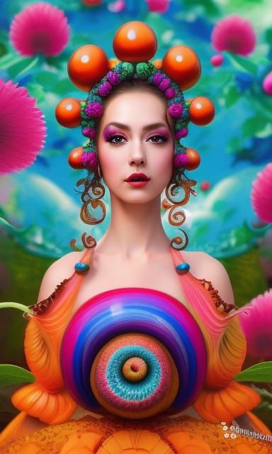 Surreal Snail Woman in Rococo Outfit, Pop Surrealism