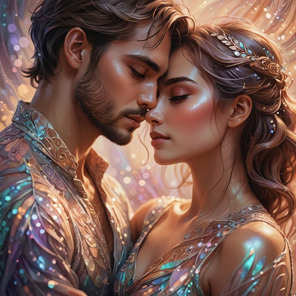 Ethereal Couple Embrace in Fantasy Romance Style