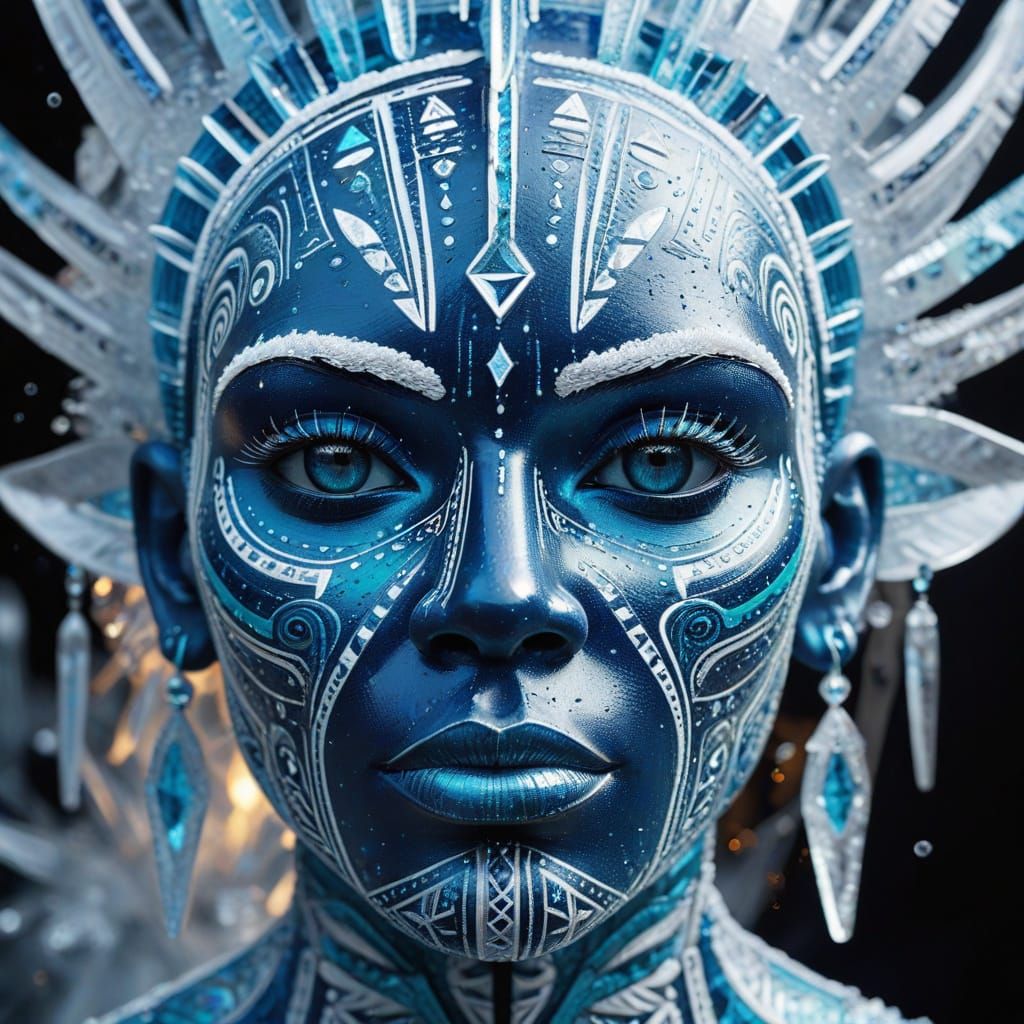 Icy Face in Tinga Tinga Style with Geometric Patterns