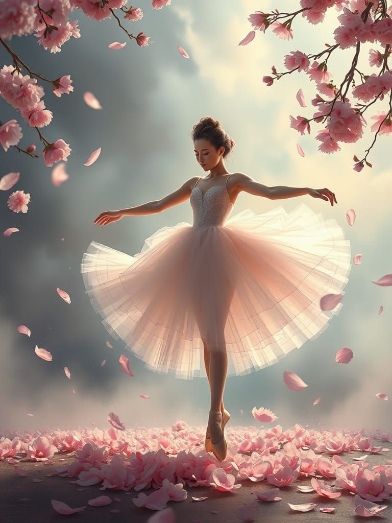 An ethereal gouache and watercolor painting of a ballerina s...