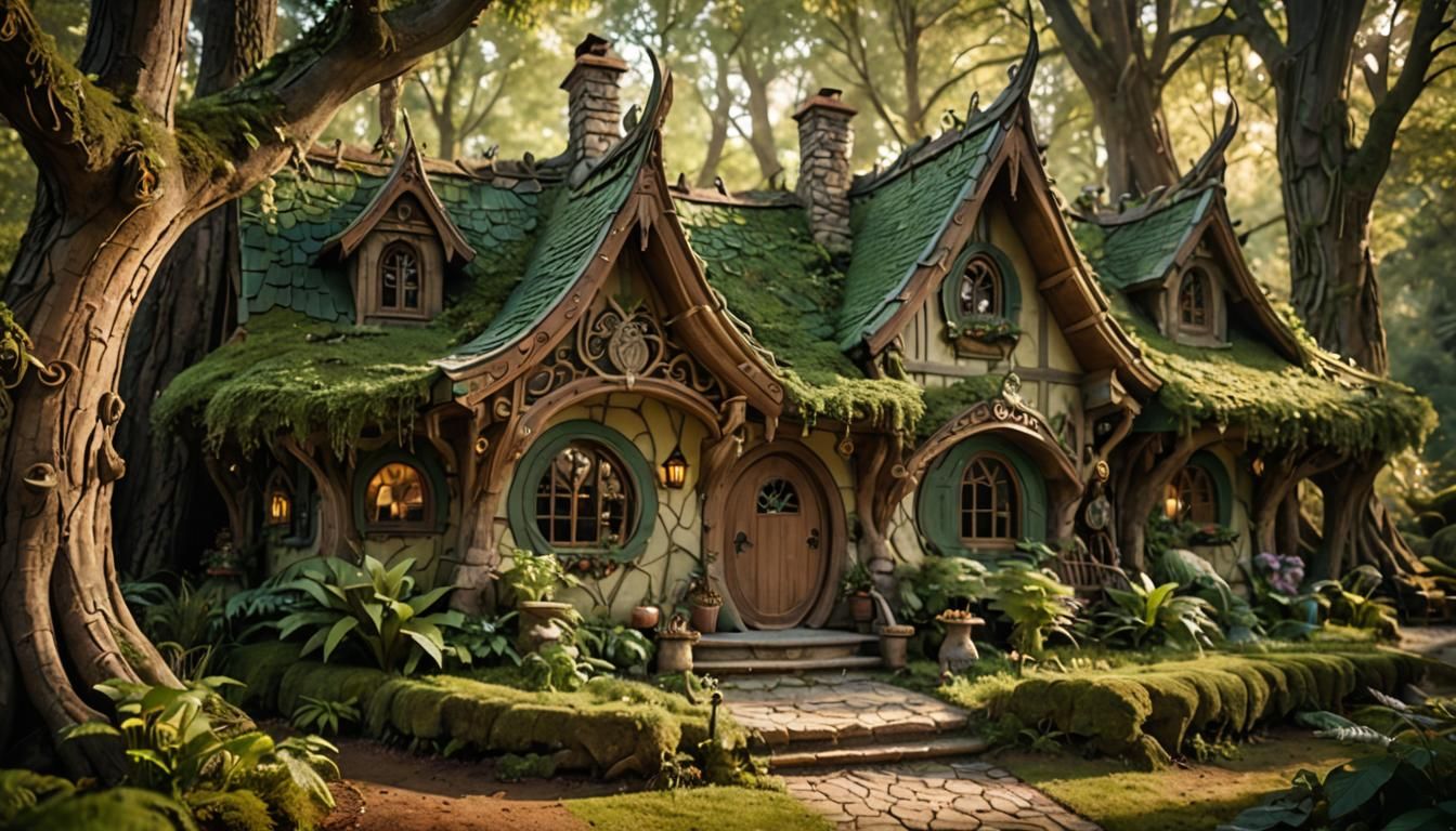 Enchanted Elven Cottage in Forest, Fine Art Photography